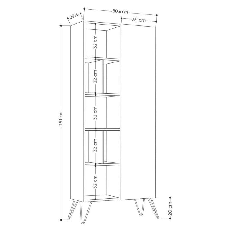 Libreria tortora con anta Jedda 80,6x29.6xh.191 cm