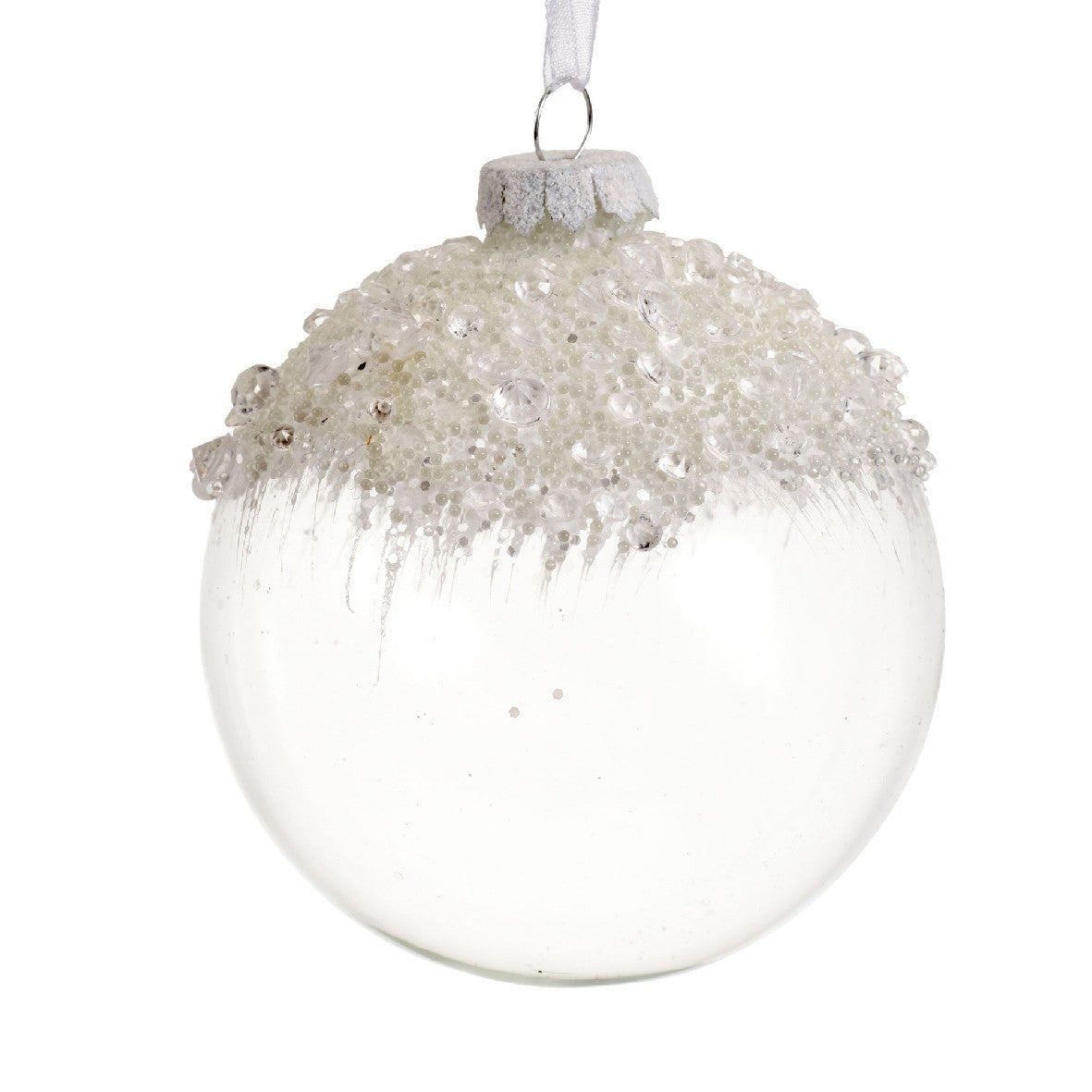 Boules de Noël blanches à paillettes assorties Ø8 cm