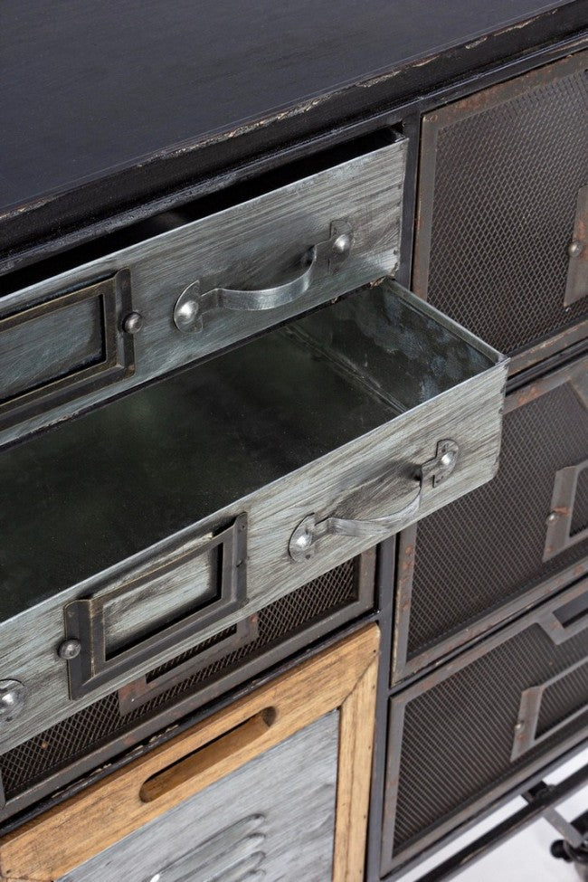 Buffet en acier avec une porte et onze tiroirs Anthracite LIVERPOOL 128x33,5x h78,5 cm