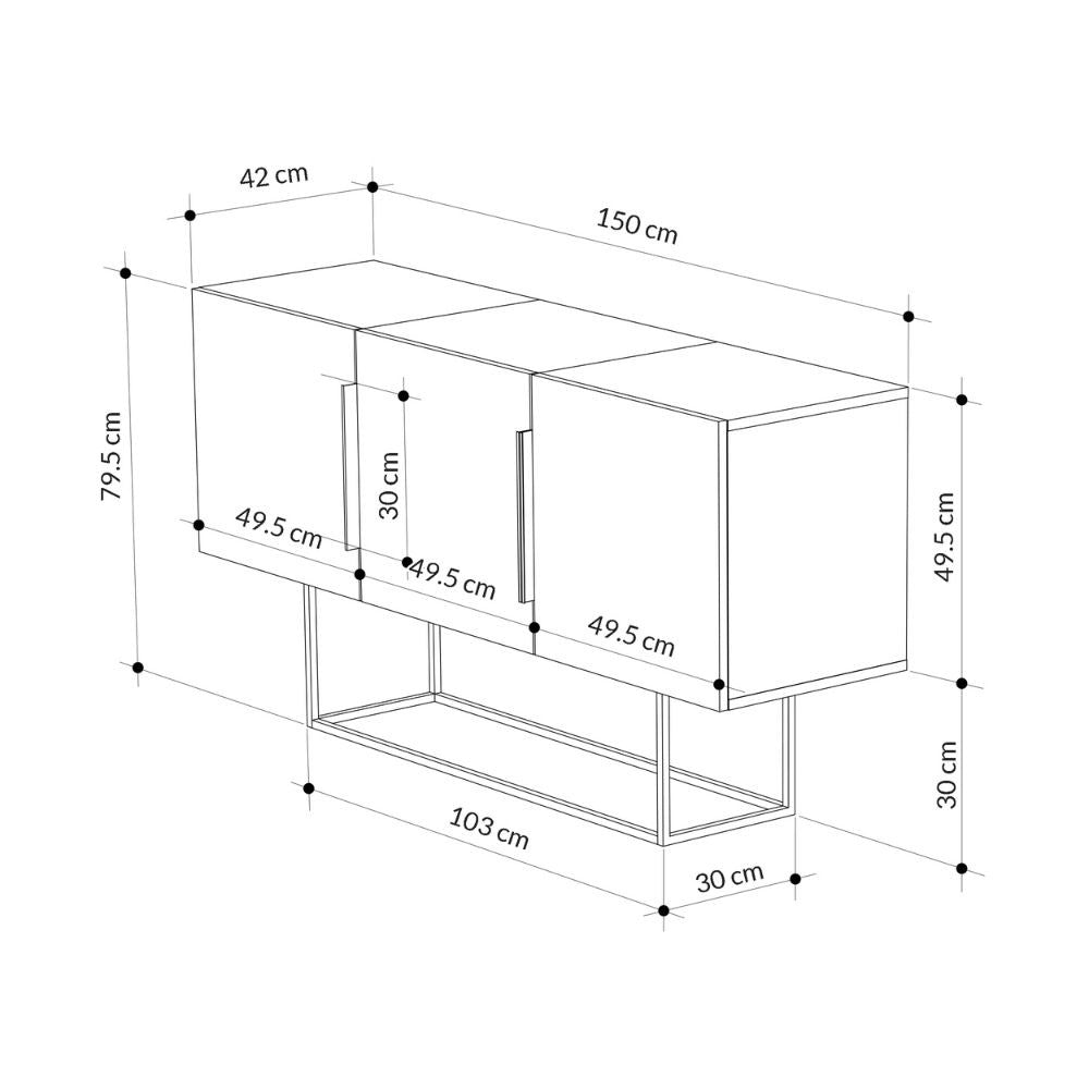 Buffet Tontini 3 portes en chêne noyer et couleur café foncé 150 cm