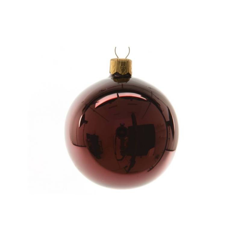 Boule de Noël en verre décoration sapin rouge foncé brillant 15 cm