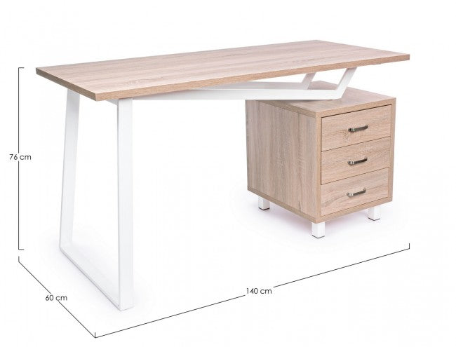 Bureau en bois blanc avec commode Armande 140 x 60 x 76 h cm