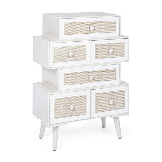 Commode 6 tiroirs Montiel blanche en bois de style rustique