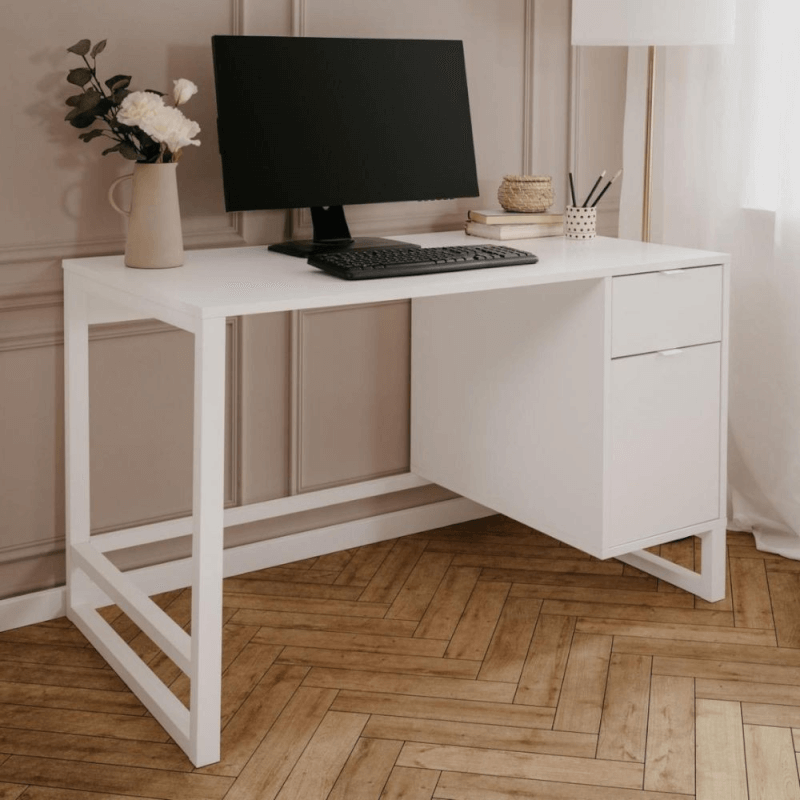 Bureau blanc Sumatra30A avec porte et tiroir