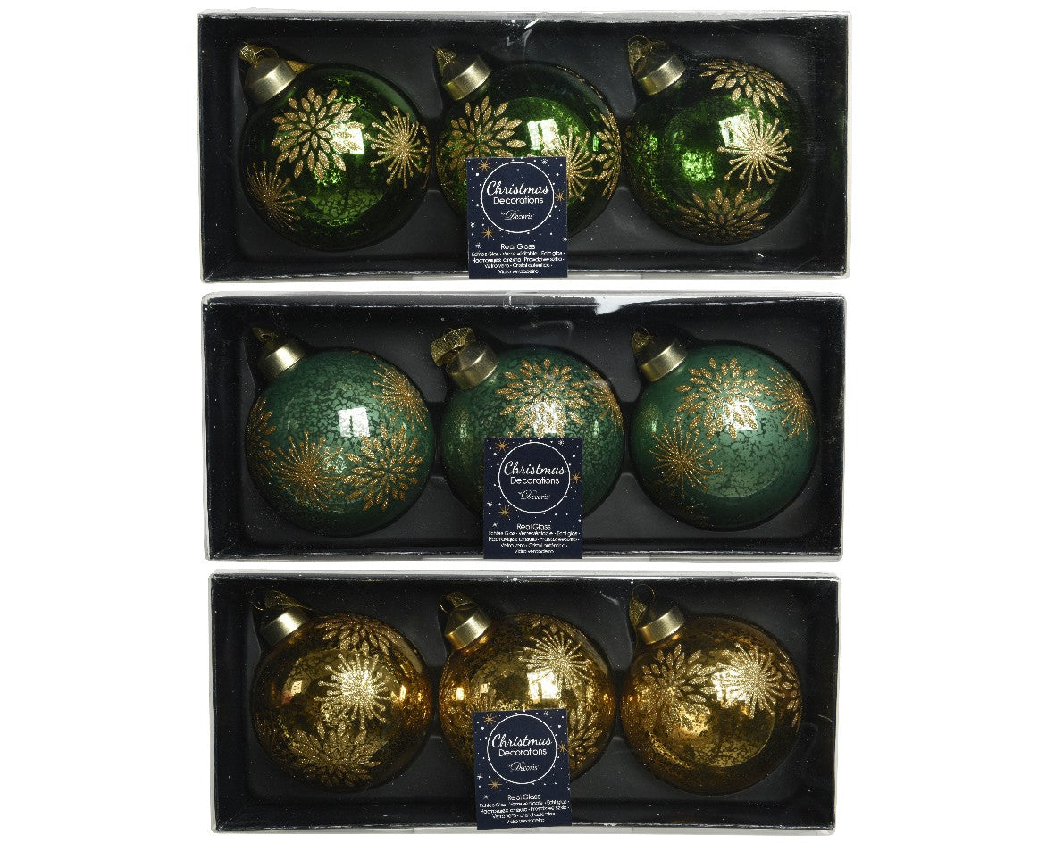 Assortiment de boules de Noël en verre doré vert 8 cm pcs 1