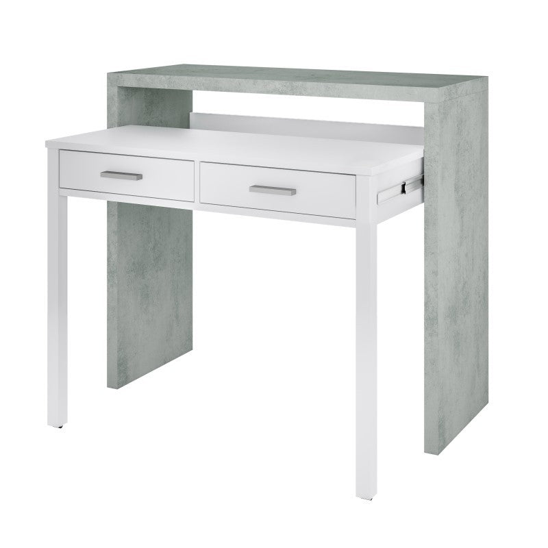 Bureau extensible peu encombrant 36 x 99 x 88 h cm blanc béton