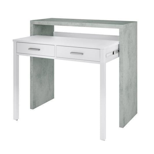 Bureau extensible peu encombrant 36 x 99 x 88 h cm blanc béton