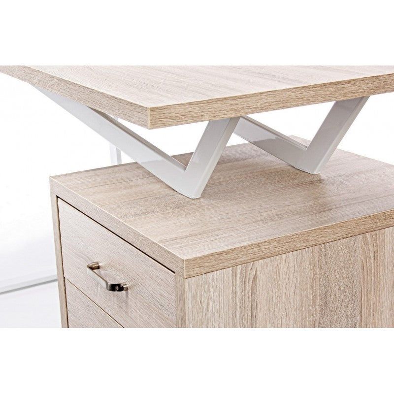 Bureau en bois blanc avec commode Armande 140 x 60 x 76 h cm