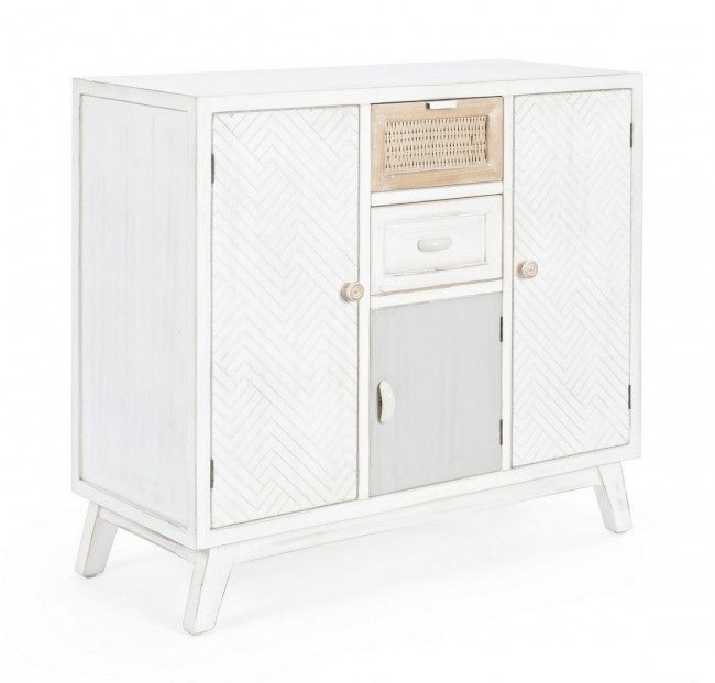 Buffet 3 portes 2 tiroirs en bois blanc CLOTILDE 87x36x h80 cm