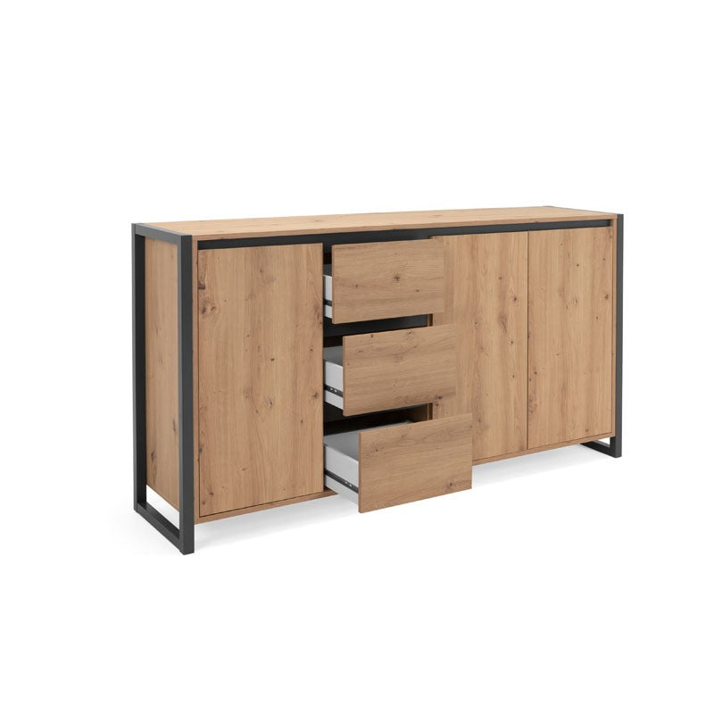 Buffet moderne en chêne avec tiroirs de style urbain 160 x 40 x 88 h cm