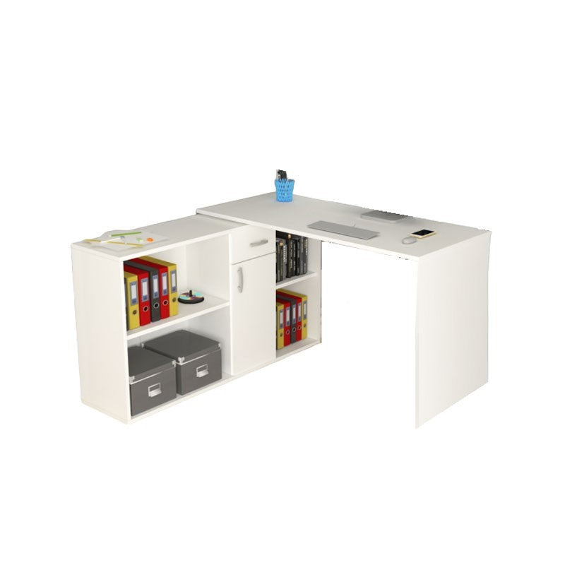 Bureau réversible blanc avec 4 compartiments blancs 210x60xh.74 cm