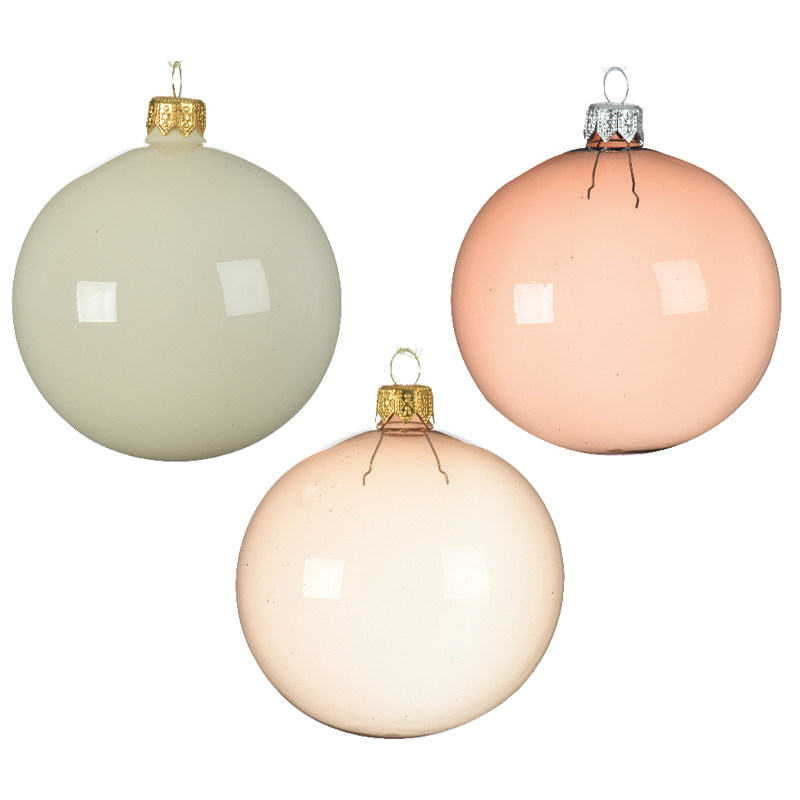 Assortiment de boules de Noël rose transparent - rose clair - blanc laiteux Ø8 cm