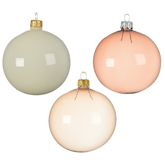 Assortiment de boules de Noël rose transparent - rose clair - blanc laiteux Ø8 cm