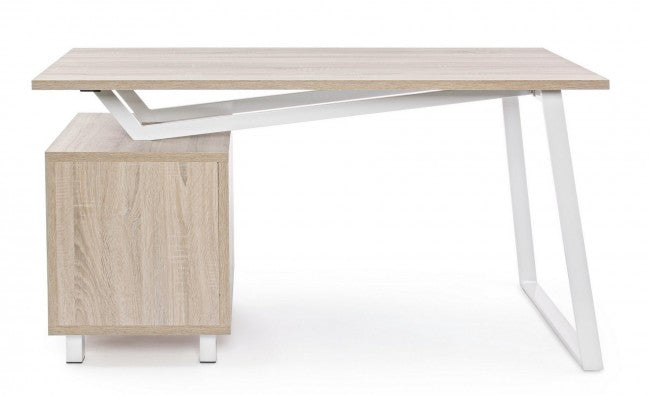 Bureau en bois blanc avec commode Armande 140 x 60 x 76 h cm