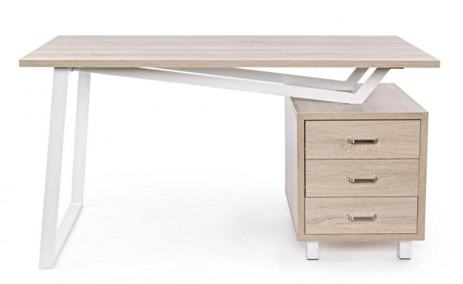 Bureau en bois blanc avec commode Armande 140 x 60 x 76 h cm