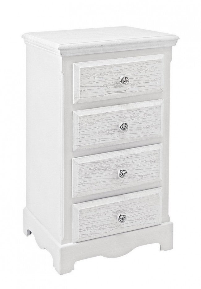 Commode 4 tiroirs en bois blanc de style classique