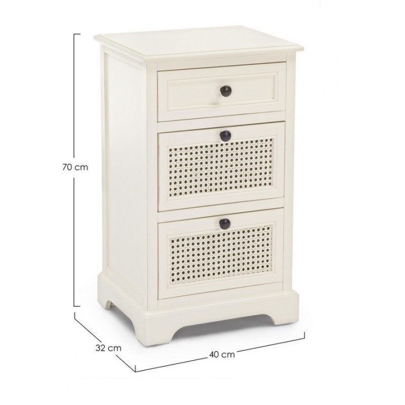 Commode blanche en bois à trois tiroirs AMABEL 40x32x h70 cm