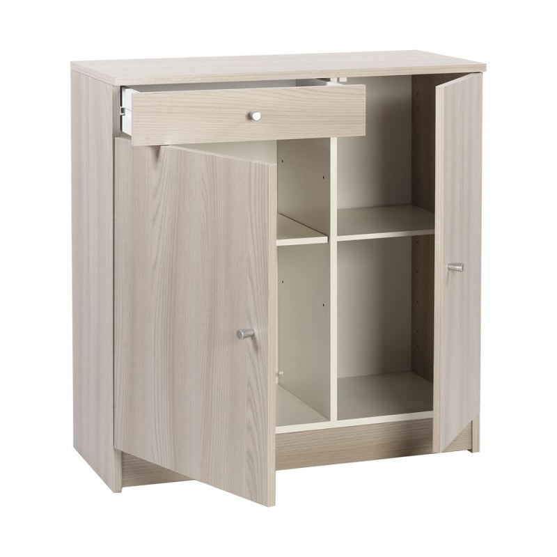 Armoire basse polyvalente avec deux portes et un tiroir en Light Olmo 77x34x h80 cm