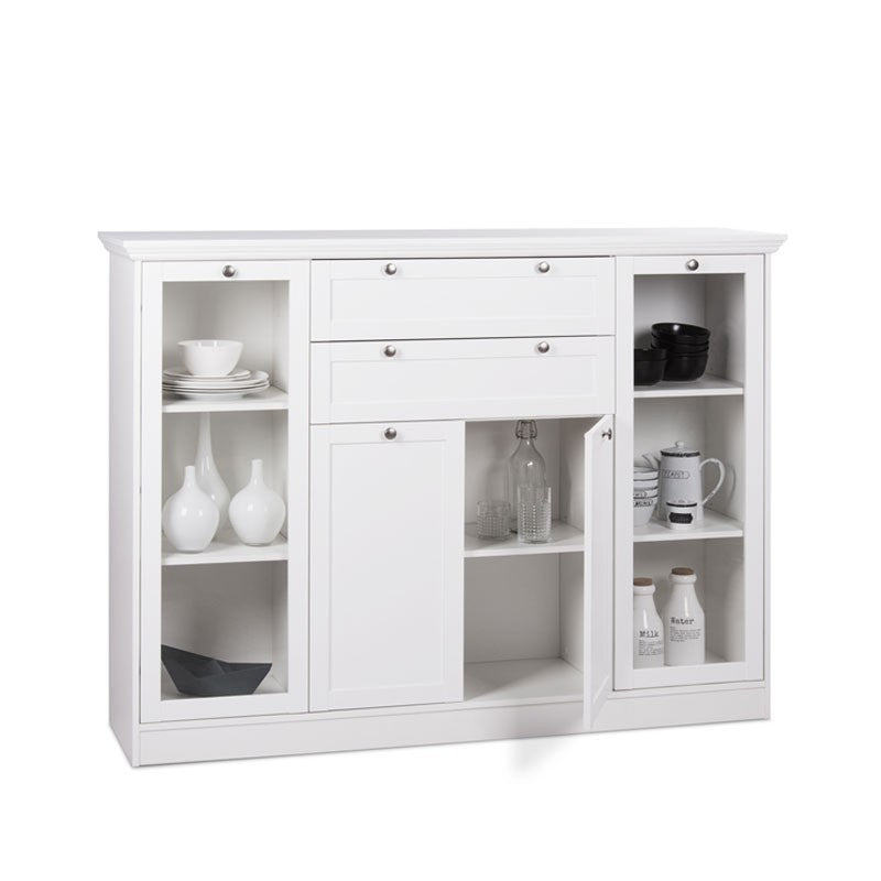 Mobile credenza con vetrina 4 ante 2 casssetti bianco 160x40xh.120cm EFFEZ