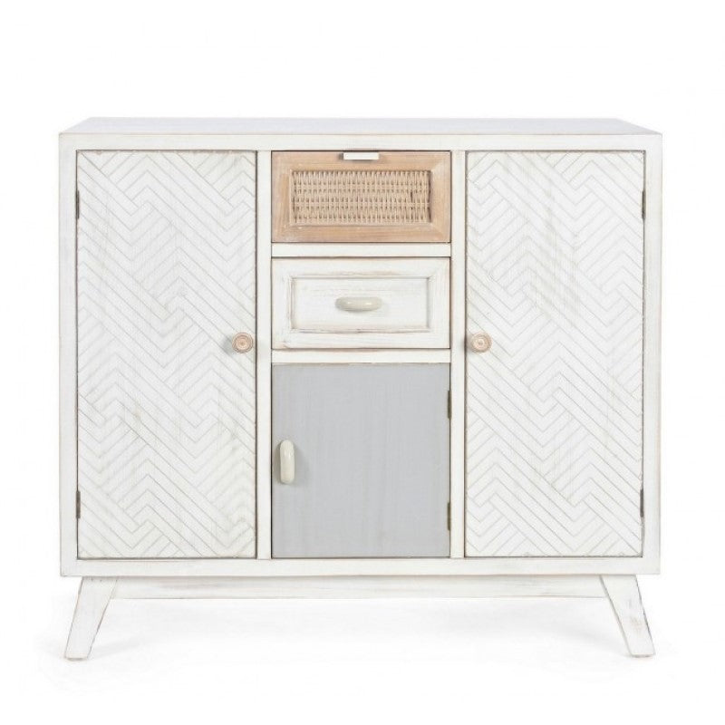 Buffet 3 portes 2 tiroirs en bois blanc CLOTILDE 87x36x h80 cm