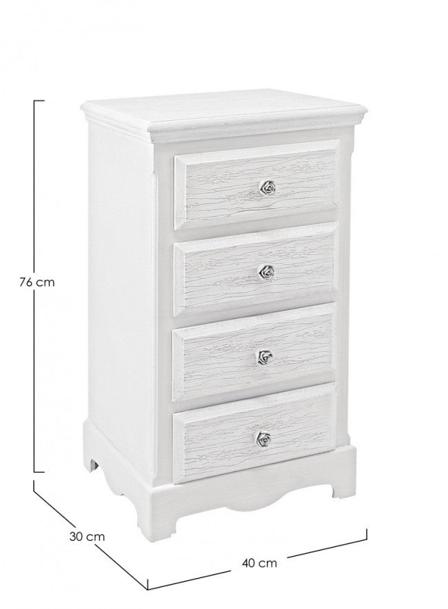 Commode 4 tiroirs en bois blanc de style classique