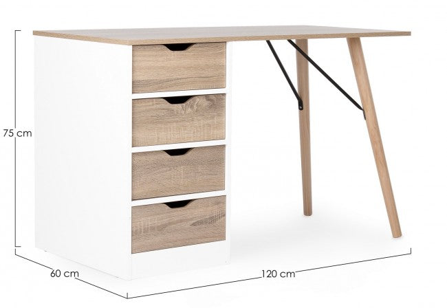 Bureau Alberta avec commode effet bois 120x60x75h cm