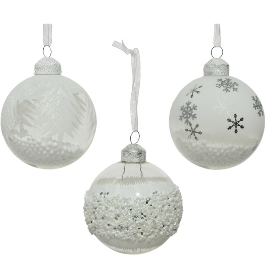 Boules de Noël blanches assorties Ø8 cm