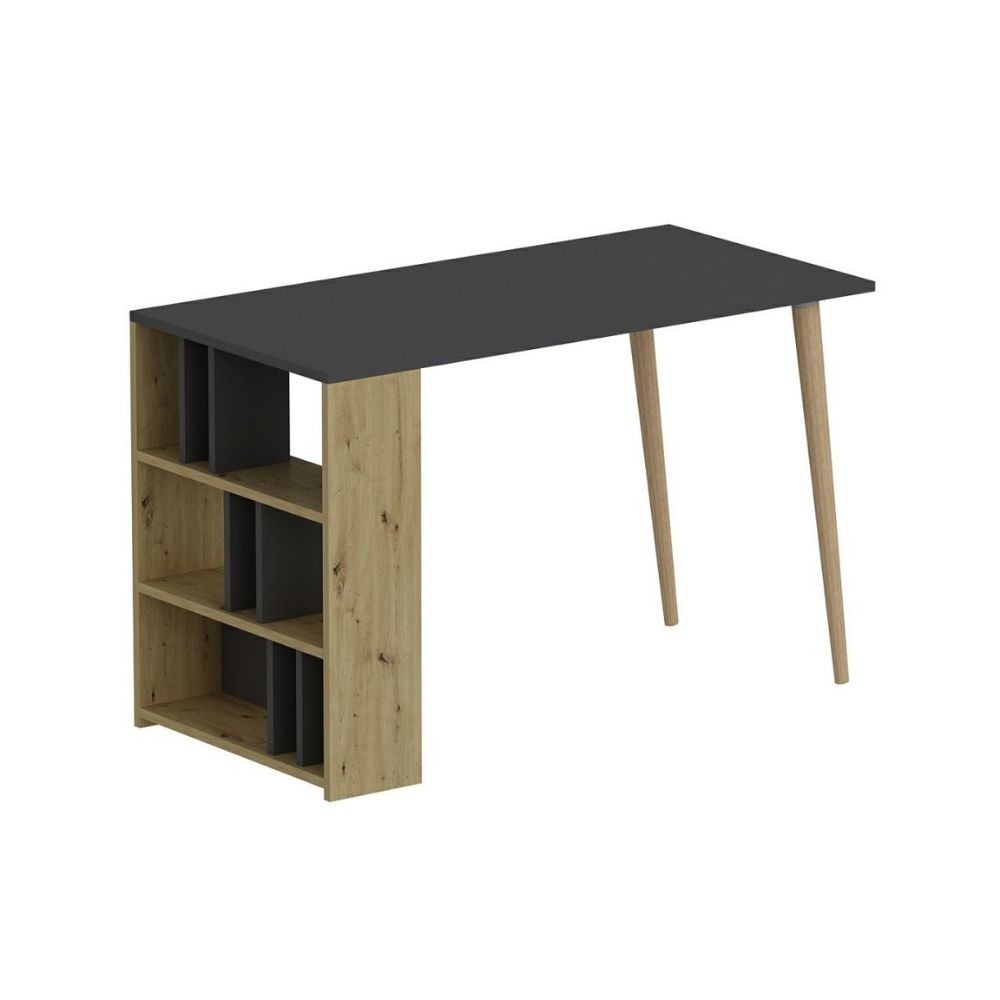 Bureau Pina 120 avec bibliothèque latérale en noyer anthracite