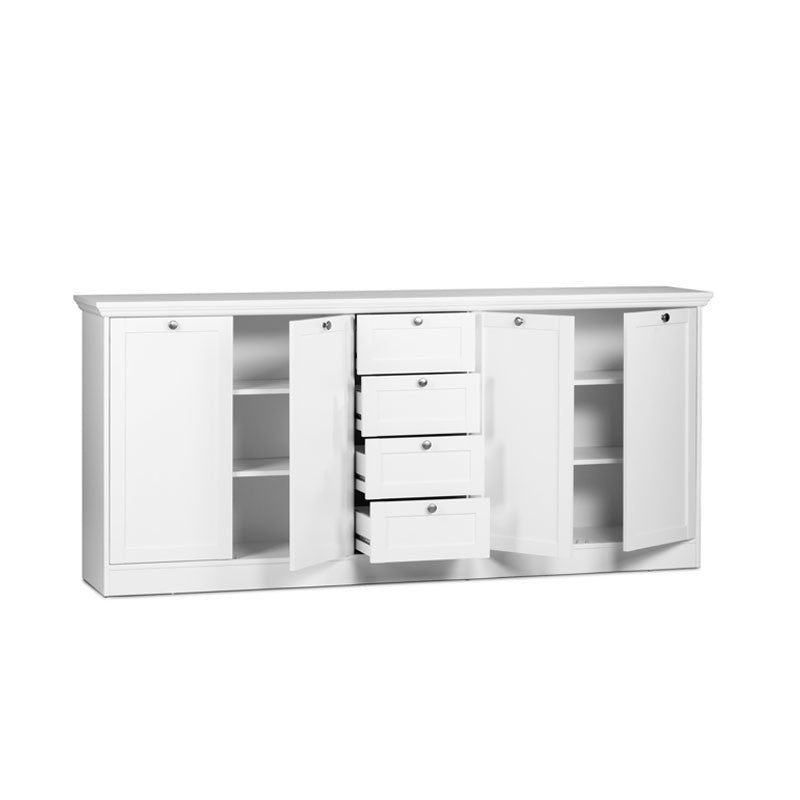 Buffet blanc avec 4 portes et 4 tiroirs, 200x40xh.90 cm