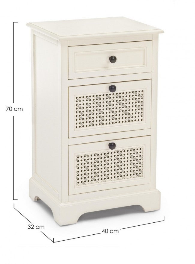 Commode blanche en bois à trois tiroirs AMABEL 40x32x h70 cm