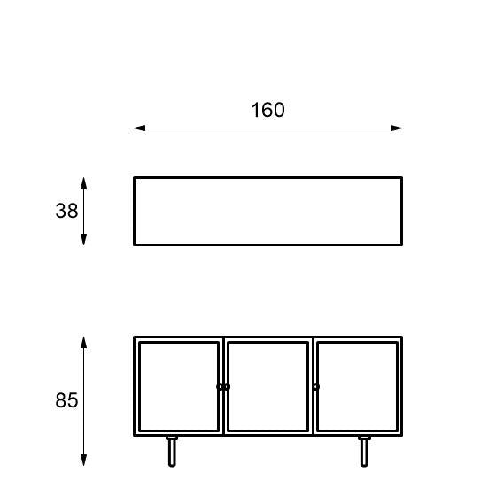 Buffet moderne gris foncé et rotin doré 160 x 38 x 75 cm