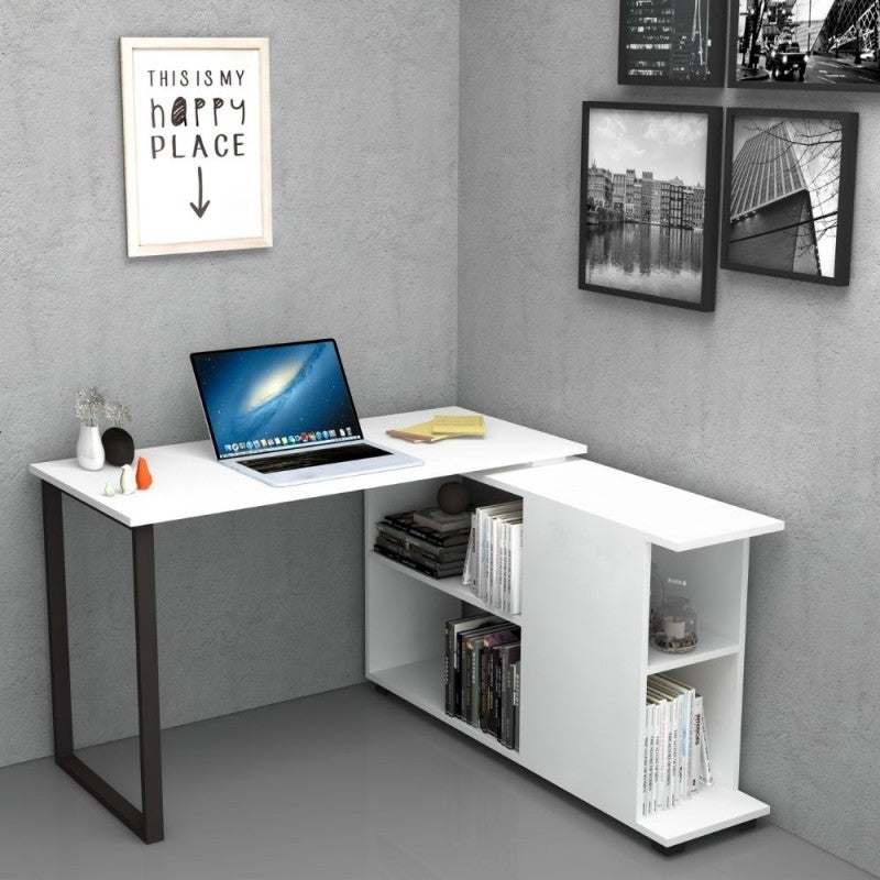 Bureau avec bibliothèque réversible Bianco OSLO 120x60x h74 cm