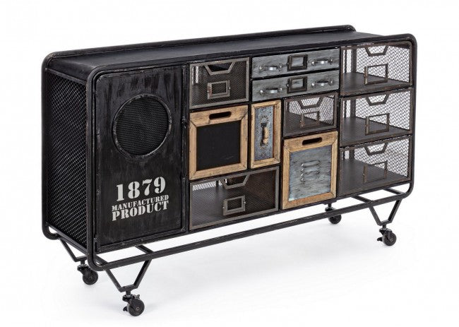 Buffet en acier avec une porte et onze tiroirs Anthracite LIVERPOOL 128x33,5x h78,5 cm