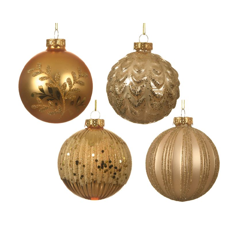 Assortiment de boules de Noël dorées décorées de paillettes Ø8cm