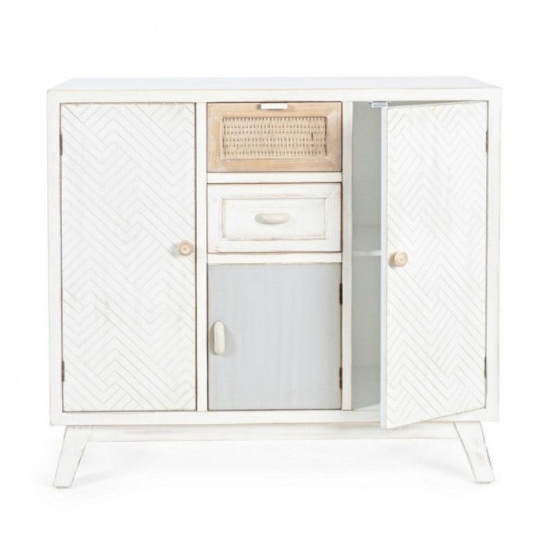 Buffet 3 portes 2 tiroirs en bois blanc CLOTILDE 87x36x h80 cm