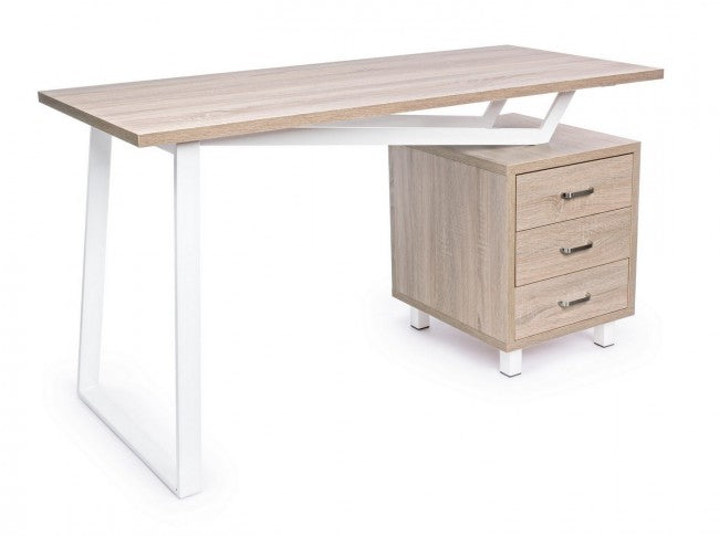 Bureau en bois blanc avec commode Armande 140 x 60 x 76 h cm