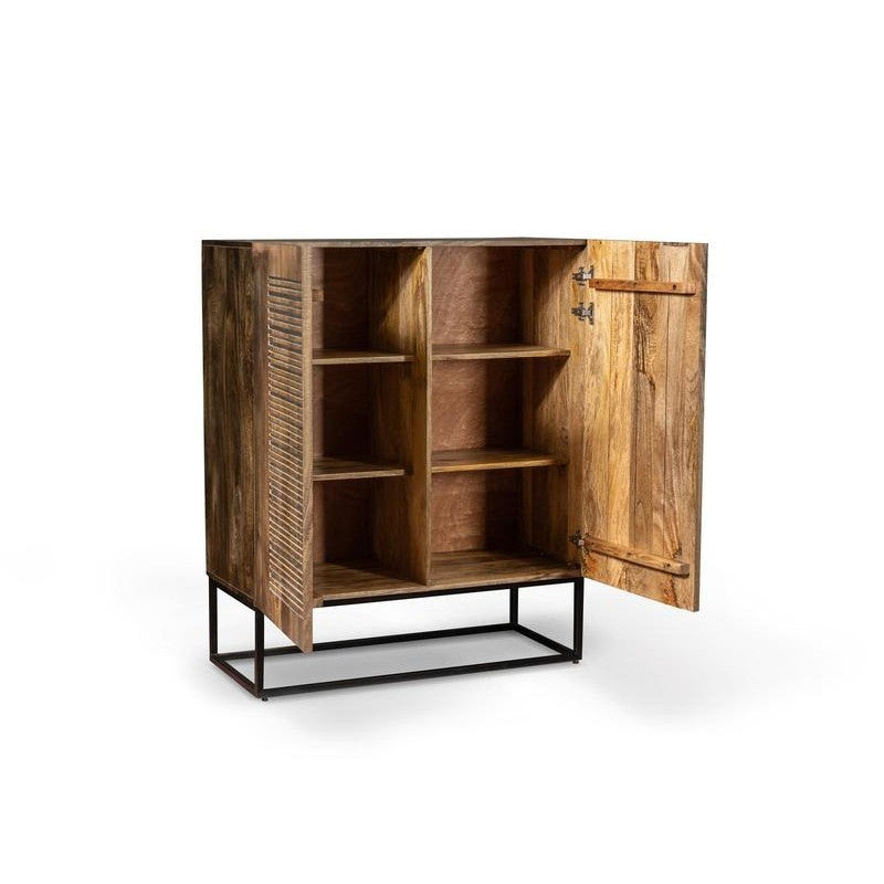 Buffet en bois de manguier marron 2 portes 6 compartiments internes 100x45xh.120 cm 