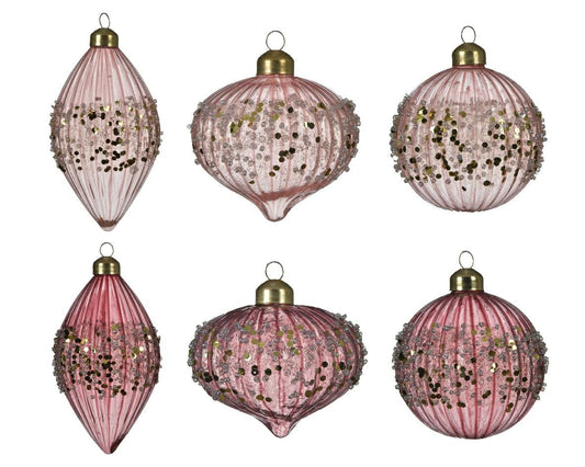 Boule de Noël Decoris Rose Verre Pailleté 8cm Assorti