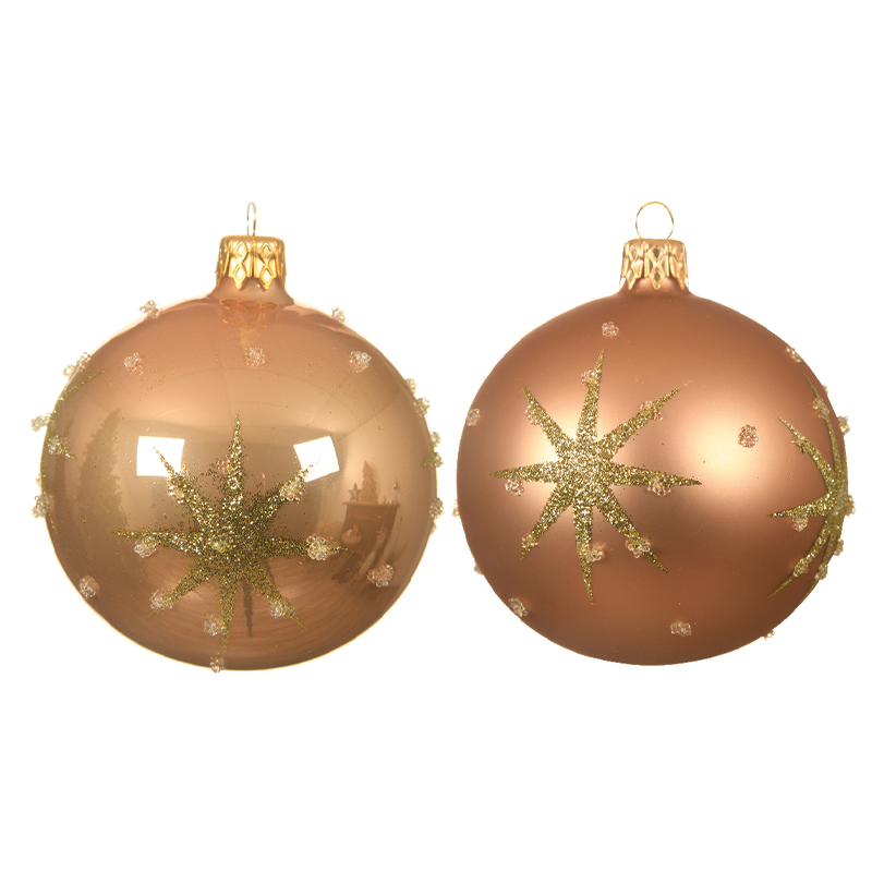 Boule de Noël assortie couleur caramel avec étoile en relief Ø 8 cm