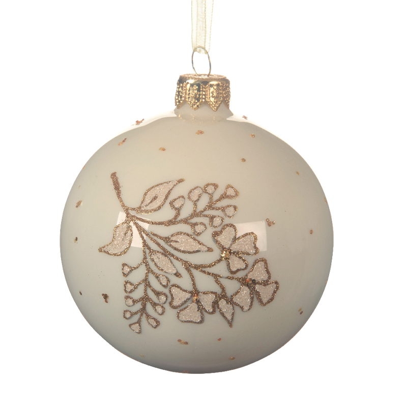 Boule de Noël blanc lait avec fleur Ø8 cm