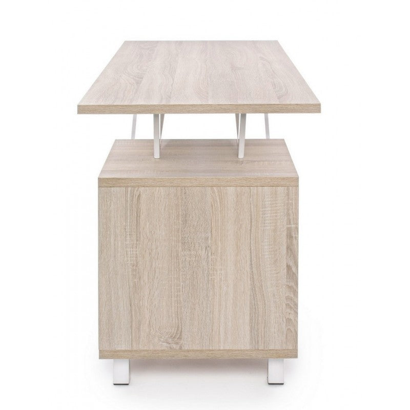 Bureau en bois blanc avec commode Armande 140 x 60 x 76 h cm