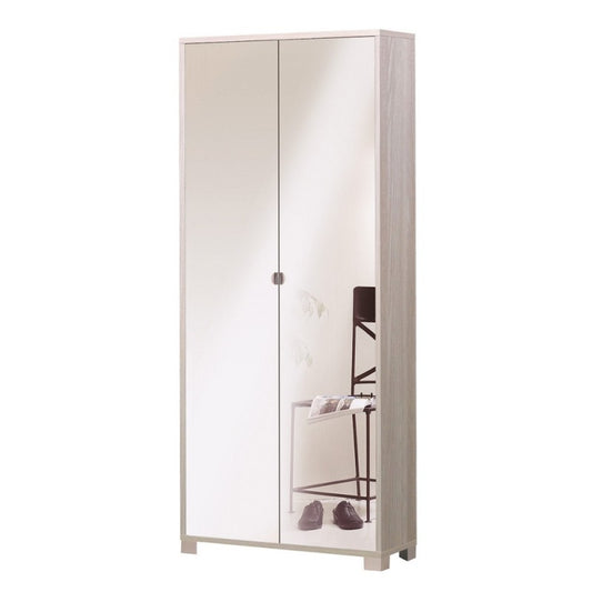 Armoire polyvalente mince avec deux portes miroir et huit étagères en Light Olmo 83x29x h190 cm