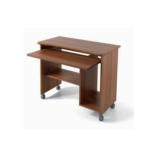 Support ordinateur de bureau ancien en noyer à roulettes H.76 L.93 P.48,5 cm