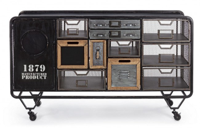 Buffet en acier avec une porte et onze tiroirs Anthracite LIVERPOOL 128x33,5x h78,5 cm