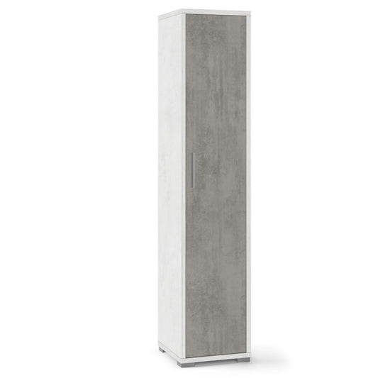 Armoire polyvalente étroite en bois Ciment Blanc 39x41x h182 cm