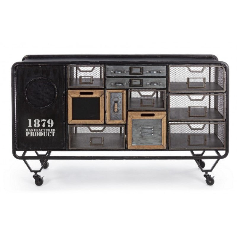 Buffet en acier avec une porte et onze tiroirs Anthracite LIVERPOOL 128x33,5x h78,5 cm