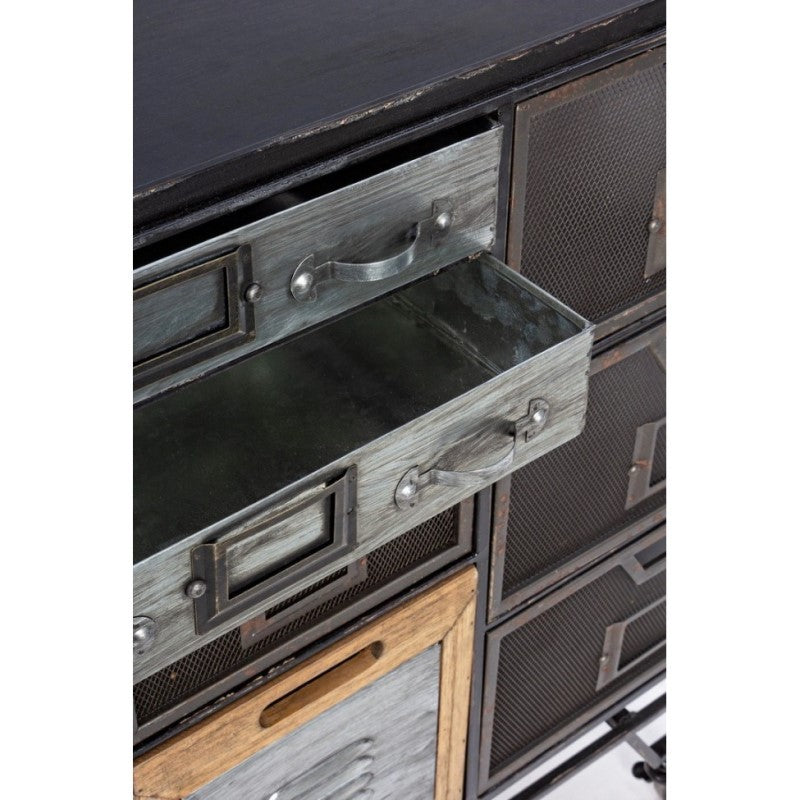 Buffet en acier avec une porte et onze tiroirs Anthracite LIVERPOOL 128x33,5x h78,5 cm