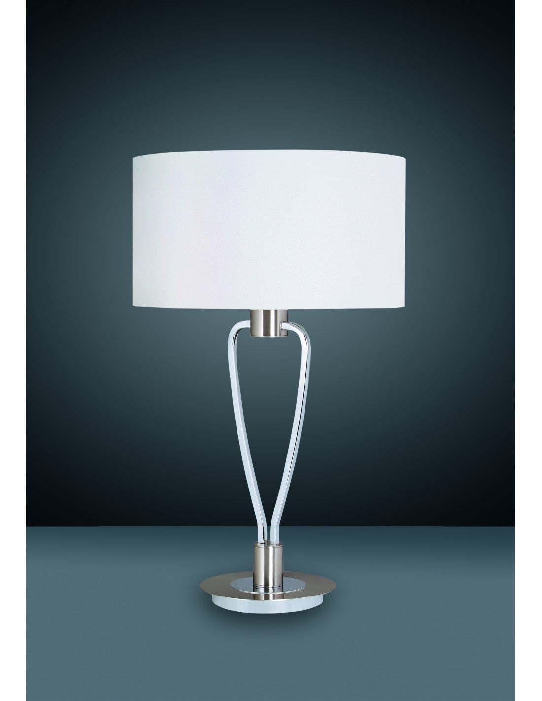 Lampe de Table Paris II Nickel avec Abat-Jour Blanc Trio Lighting