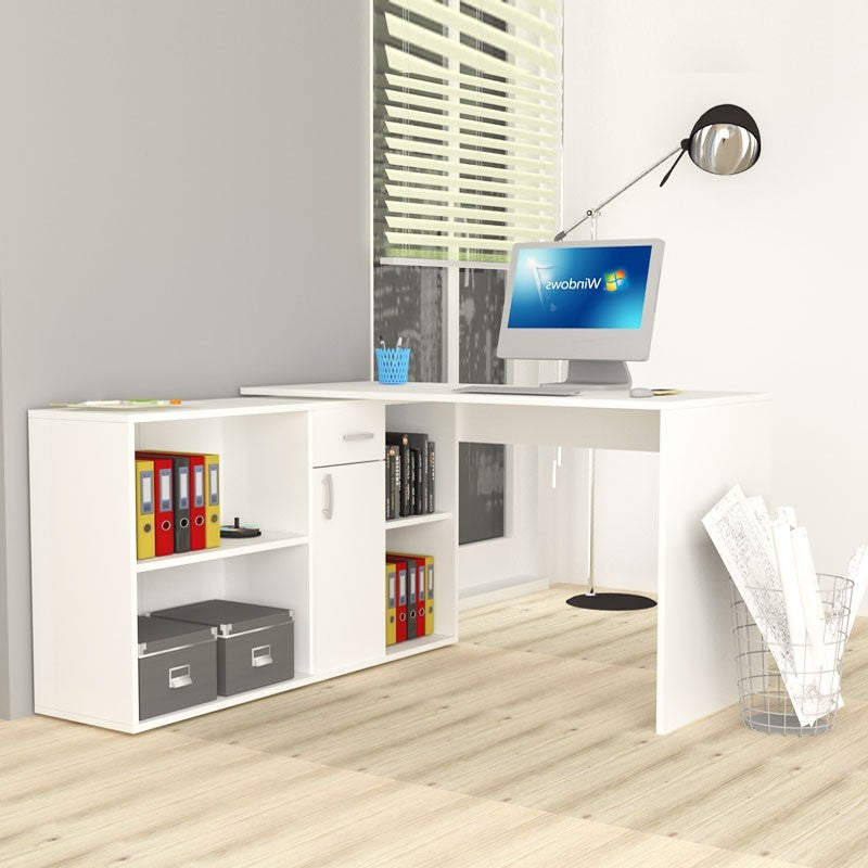 Bureau réversible blanc avec 4 compartiments blancs 210x60xh.74 cm