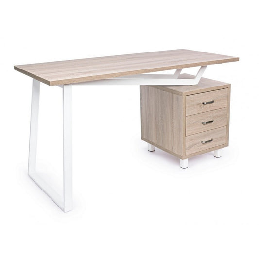 Bureau en bois blanc avec commode Armande 140 x 60 x 76 h cm